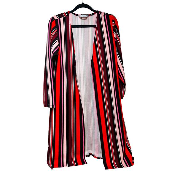 Molly & Erica Stripe Open Front Thigh Length Cardigan Multicolor Women's Size 1X - Picture 1 of 7